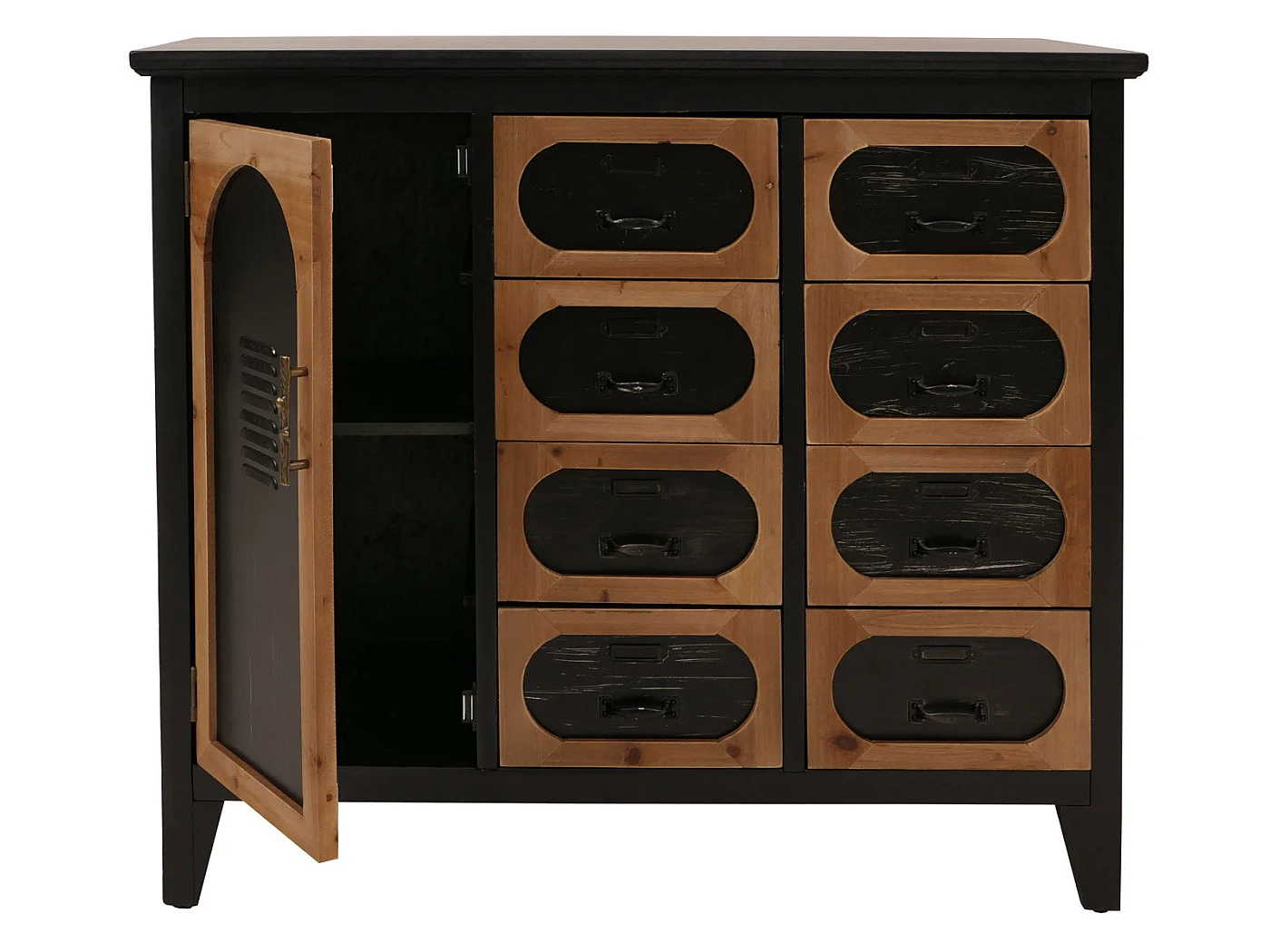 Comò da farmacia MCW-O63, armadio con cassetti e sportello vintage shabby industriale, 80x91x40 cm ~ telaio nero