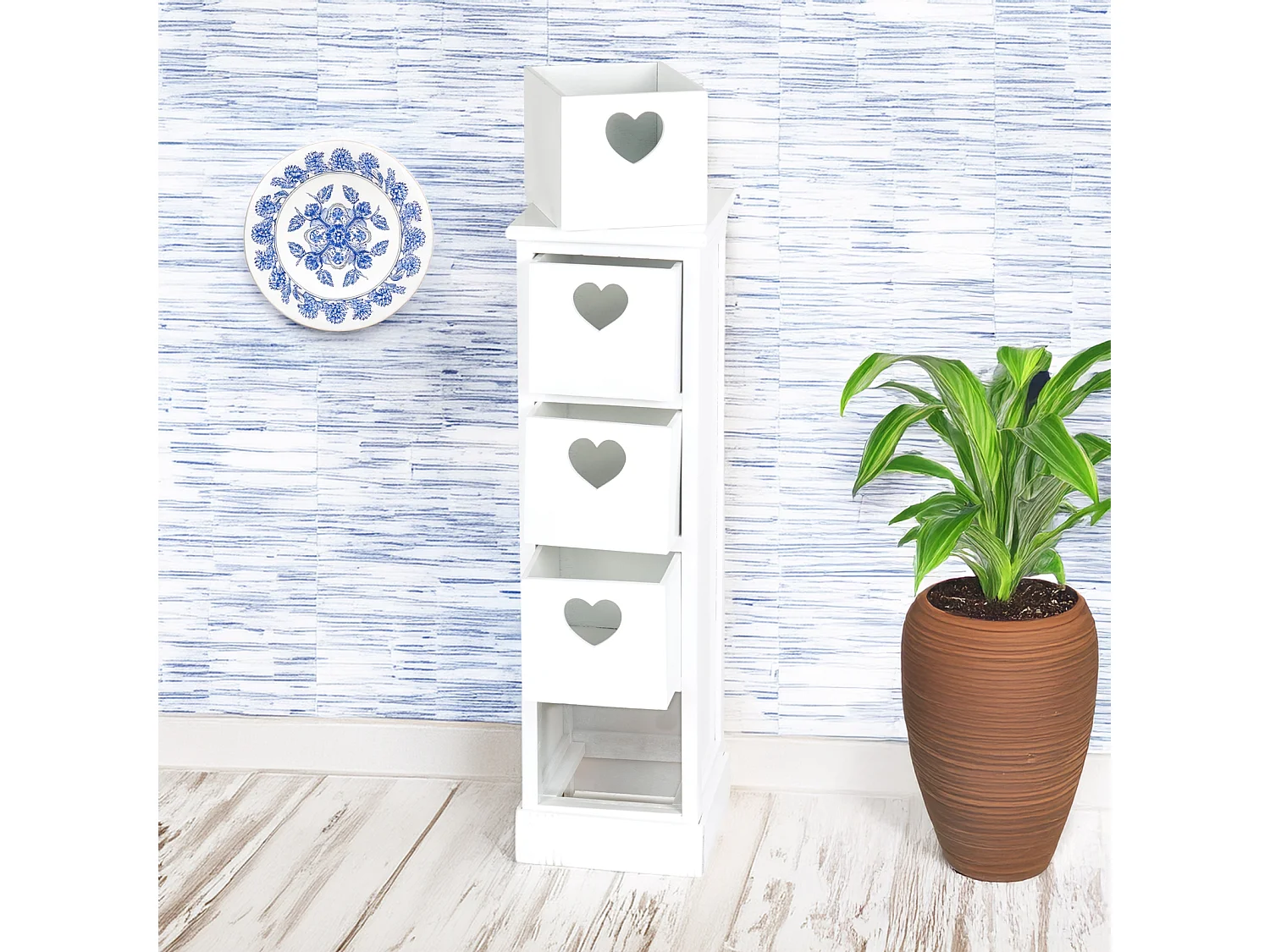 ARMOIRE Cœur avec 4 tiroirs bois couleurs naturelles, blanc