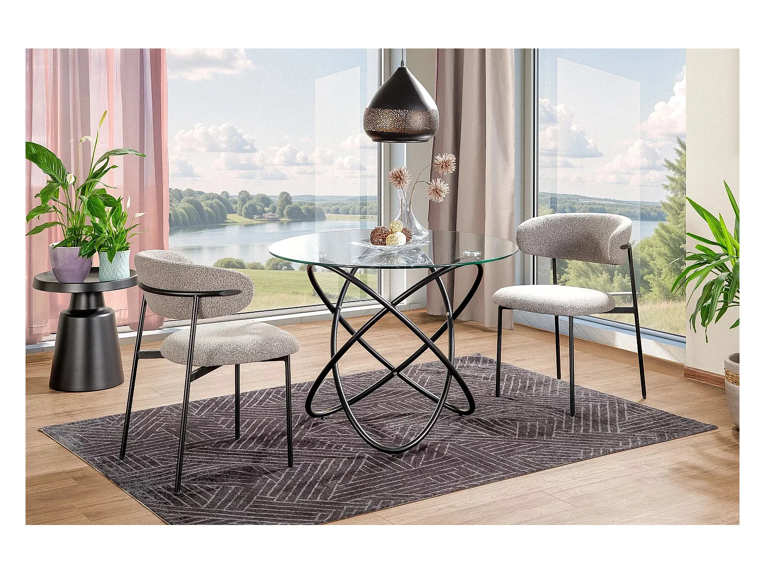 Table à manger Orbit/Verre/Métal précieux/Ronde/