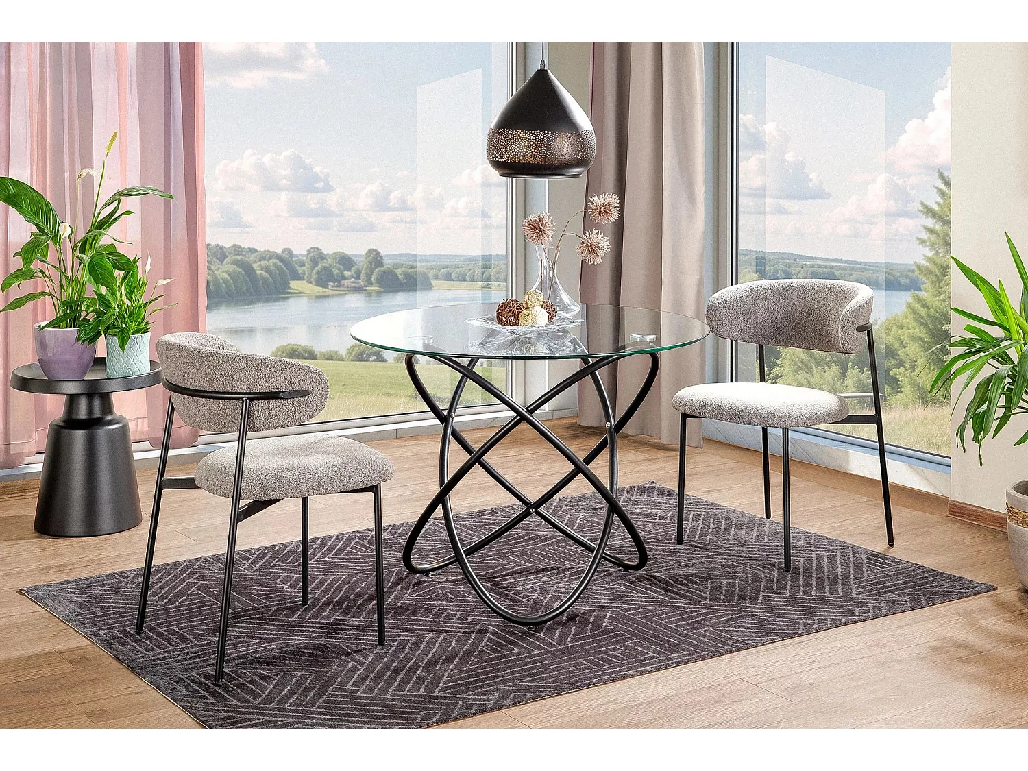 Table à manger Orbit/Verre/Métal précieux/Ronde/