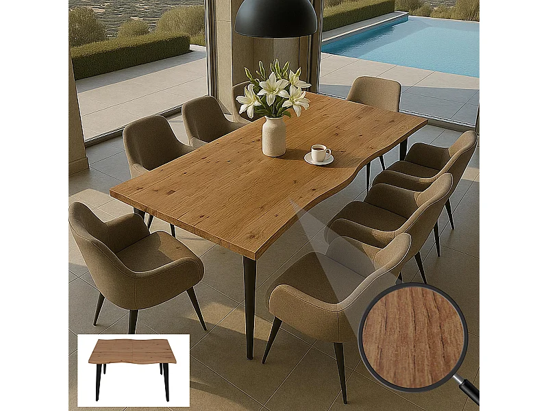 Mesa de jantar MCW-O60,  acabamento em nogueira