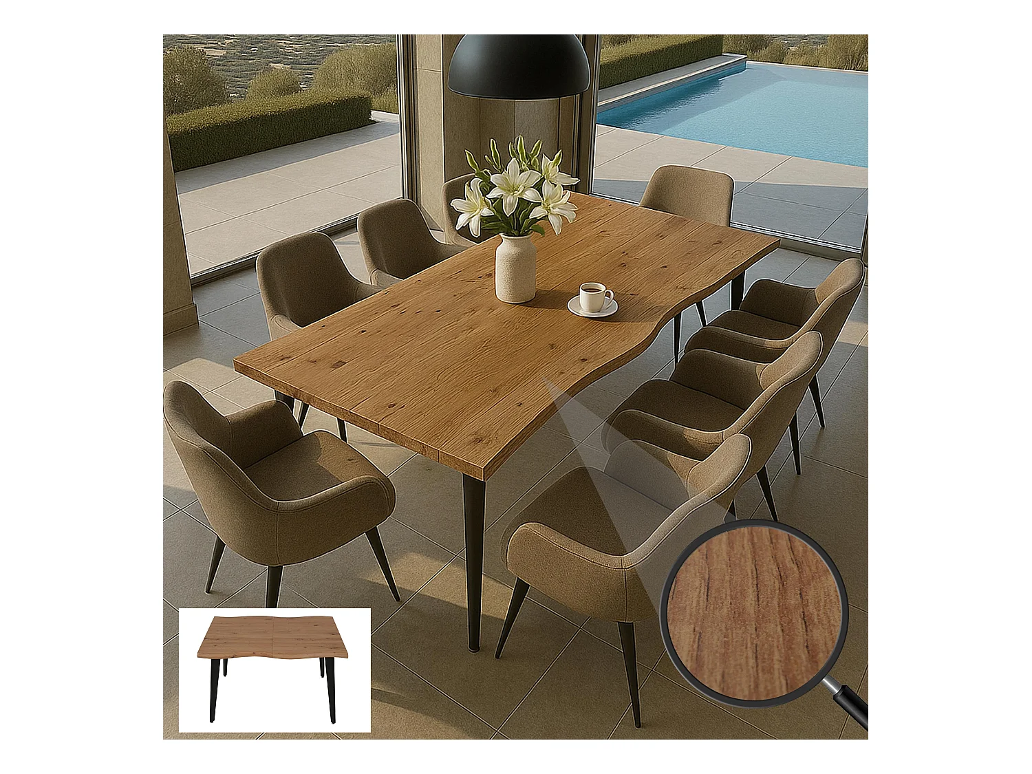 Table de salle à manger MCW-O60,  aspect noyer