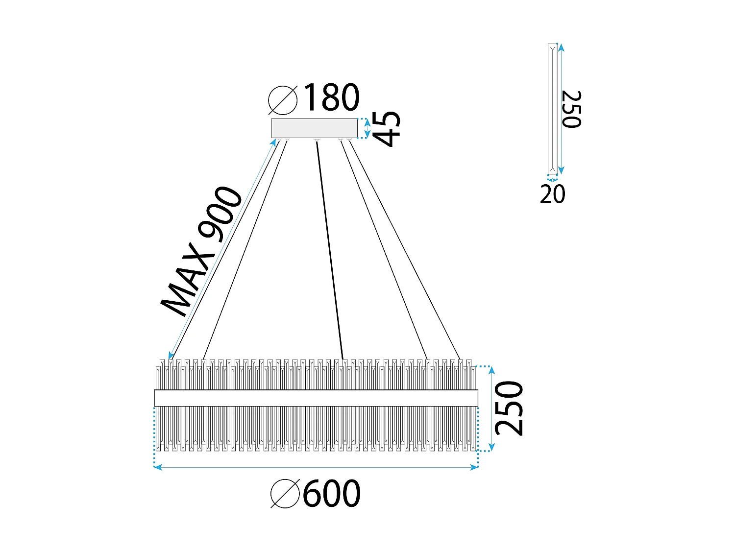 Hangende Plafondlamp Toolight App1516-Cp60 Chrome