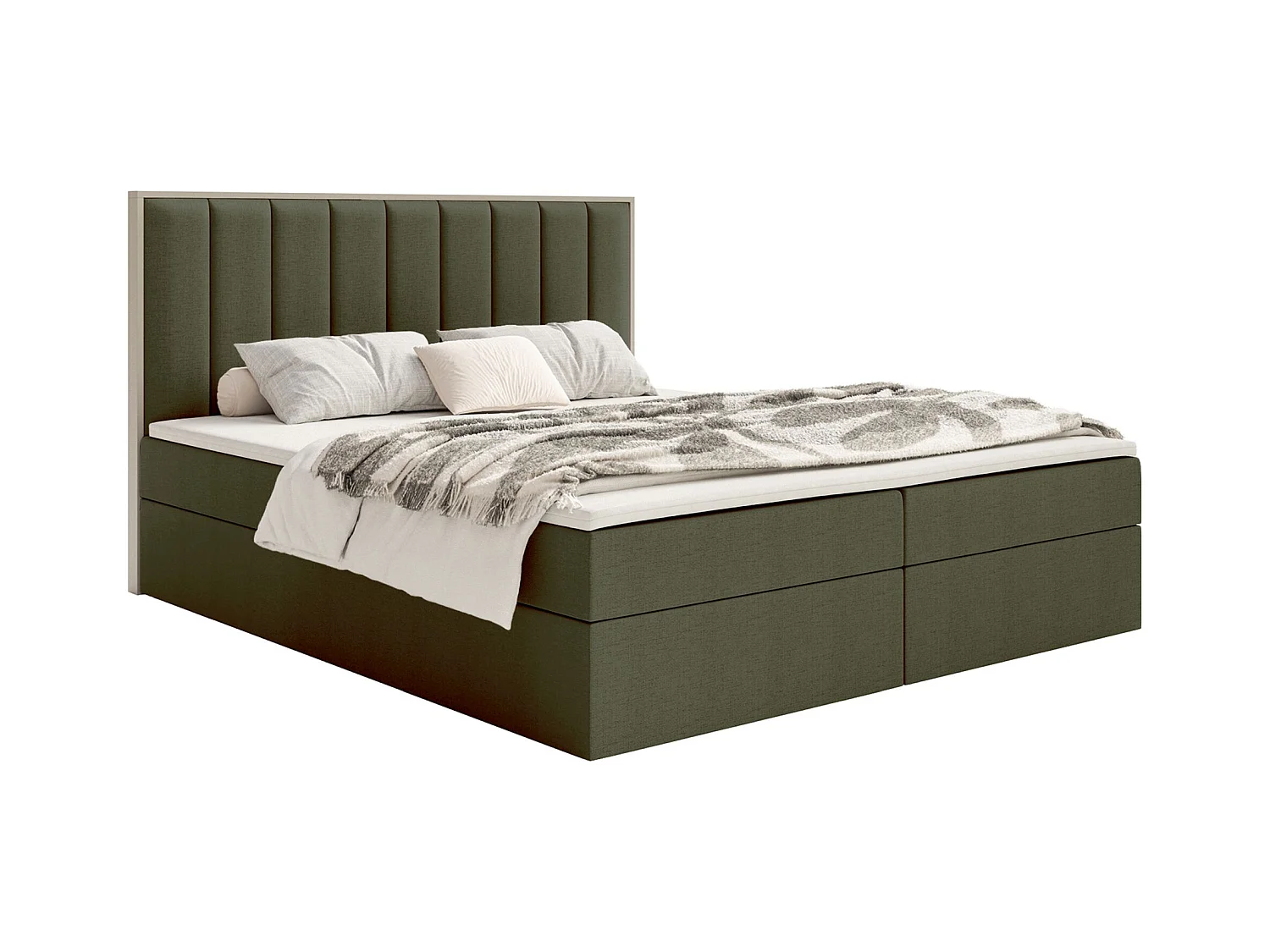 Lit boxspring 180x200 – rangement et surmatelas – chenille hydrophobe – vert foncé – TOGENTS