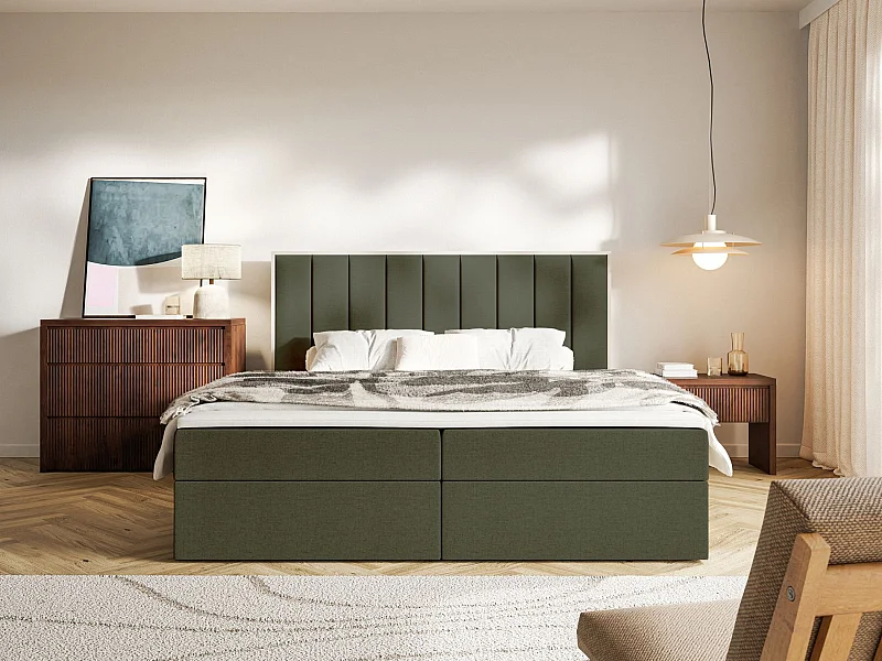 Boxspringbed 180x200 – opbergruimte en topper – hydrofobe chenille – donkergroen – TOGENTS