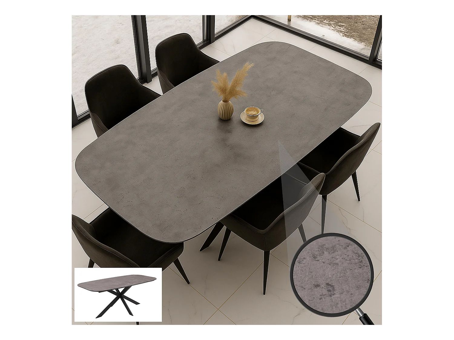 Eettafel MCW-O56,  grijze steenlook