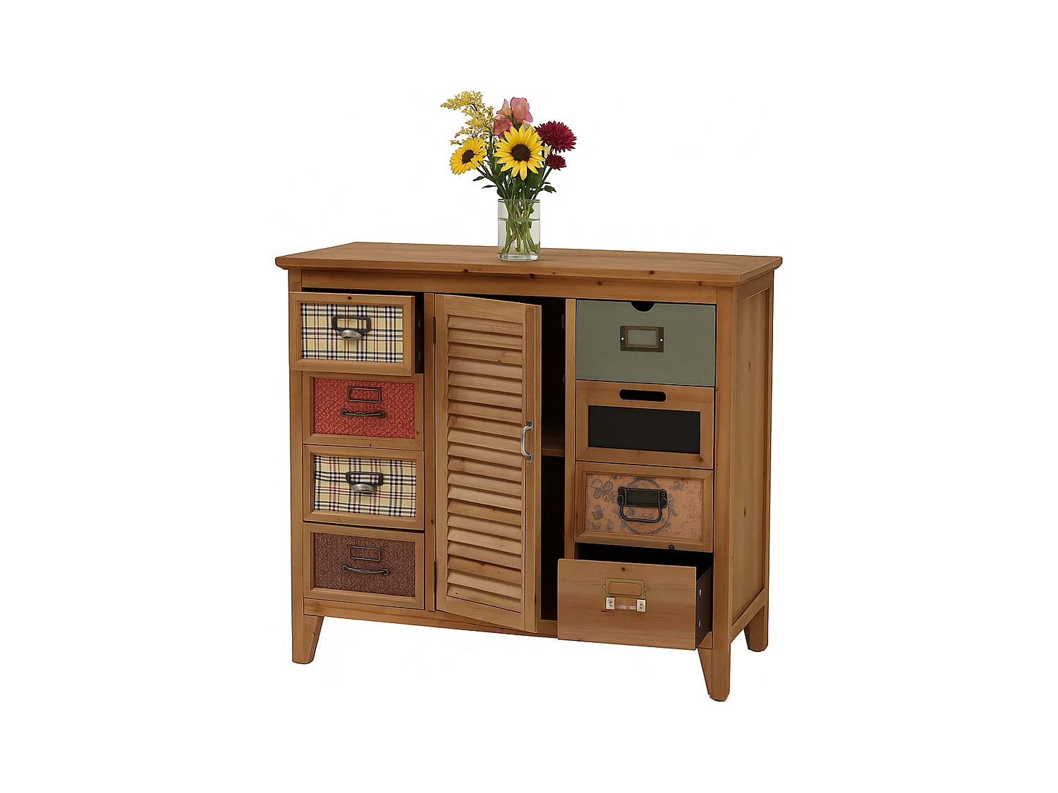 Comò cassettiera MCW-O63, armadio con cassetti, portatarghette persiana vintage shabby 80x91x40 cm ~ telaio naturale