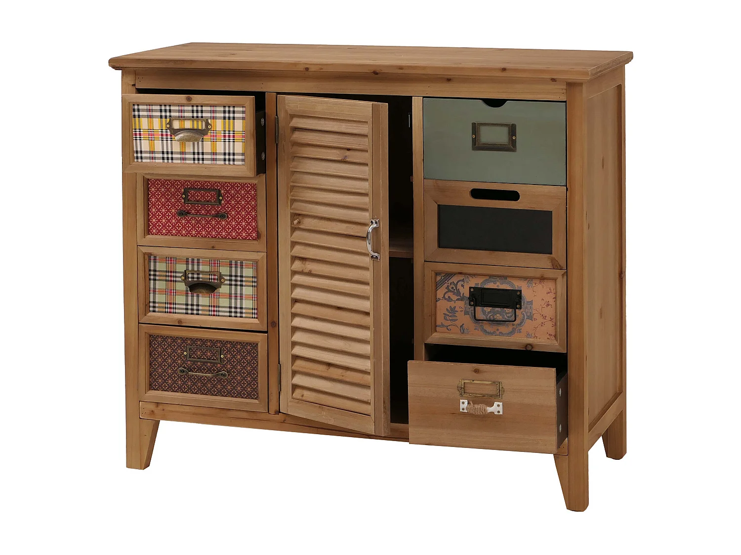 Comò cassettiera MCW-O63, armadio con cassetti, portatarghette persiana vintage shabby 80x91x40 cm ~ telaio naturale