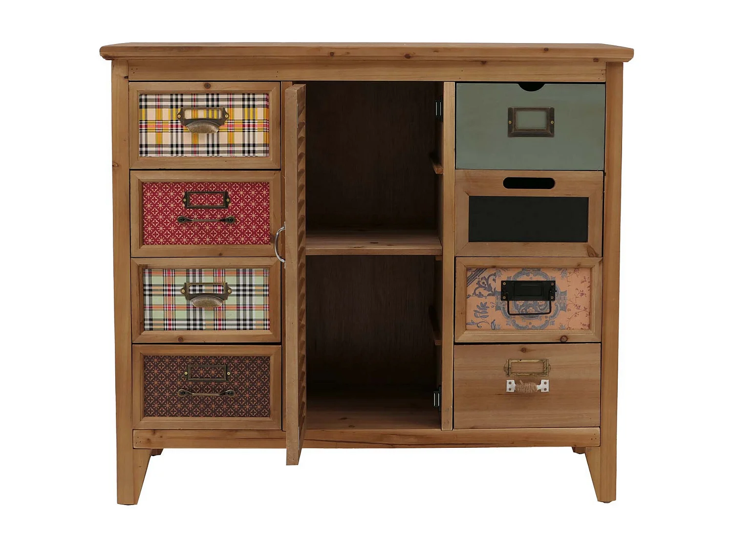 Comò cassettiera MCW-O63, armadio con cassetti, portatarghette persiana vintage shabby 80x91x40 cm ~ telaio naturale