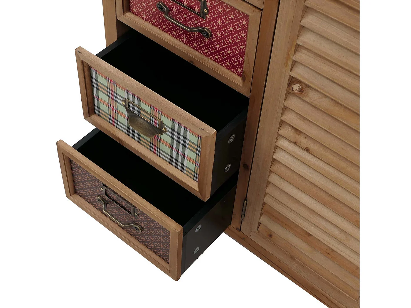 Comò cassettiera MCW-O63, armadio con cassetti, portatarghette persiana vintage shabby 80x91x40 cm ~ telaio naturale