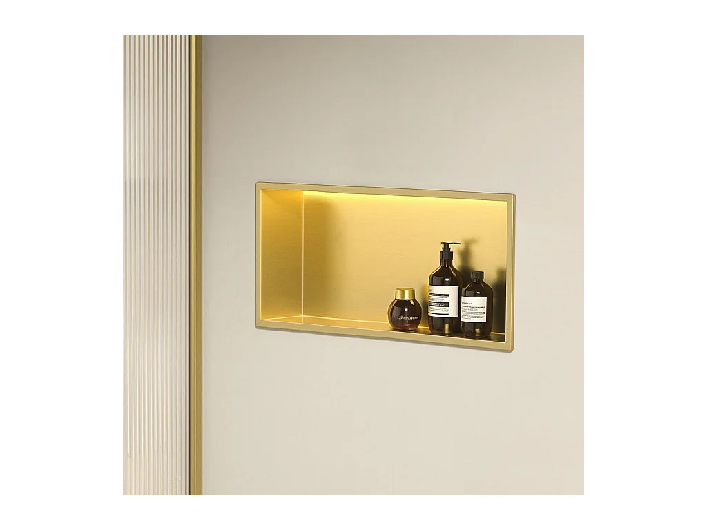 Étagère D'Encastrement Pour Salle De Bains Rea 30X60 Led Brush Gold