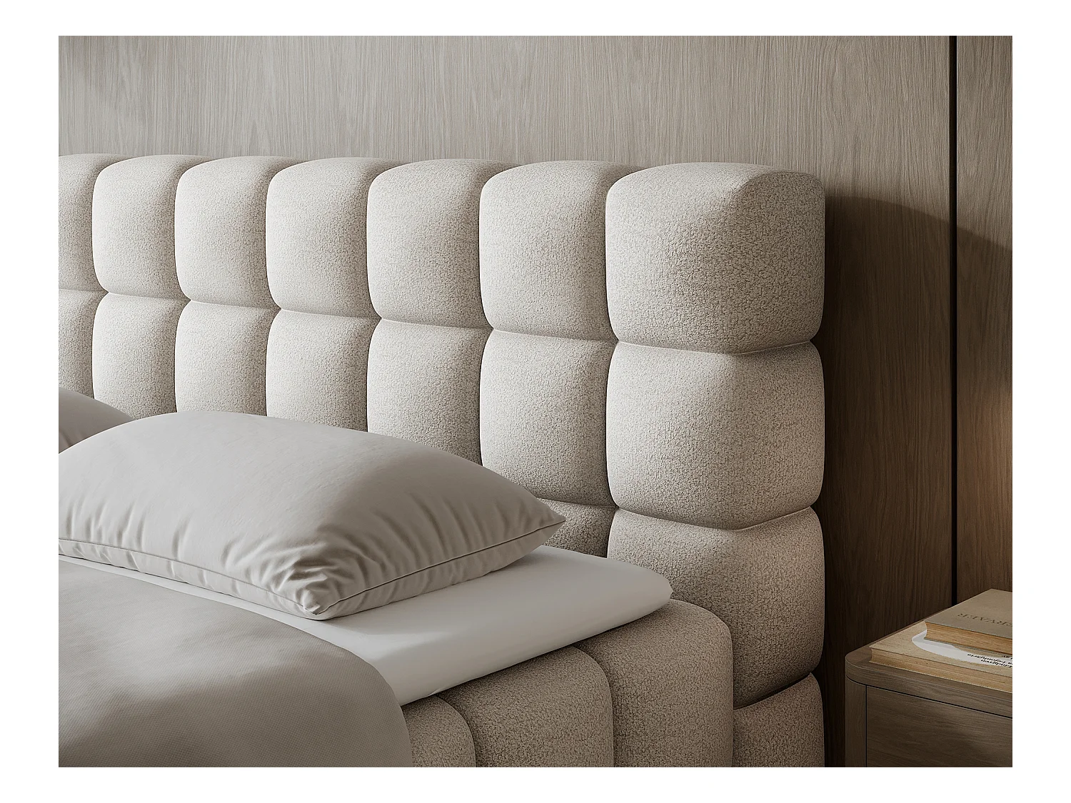 Letto box spring Damian/140x200/rivestimento in tessuto/Crema