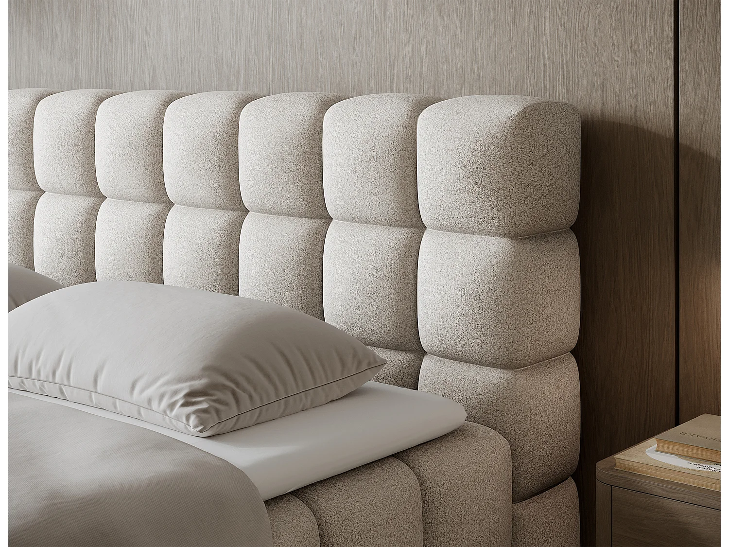 Letto box spring Damian/140x200/rivestimento in tessuto/Crema