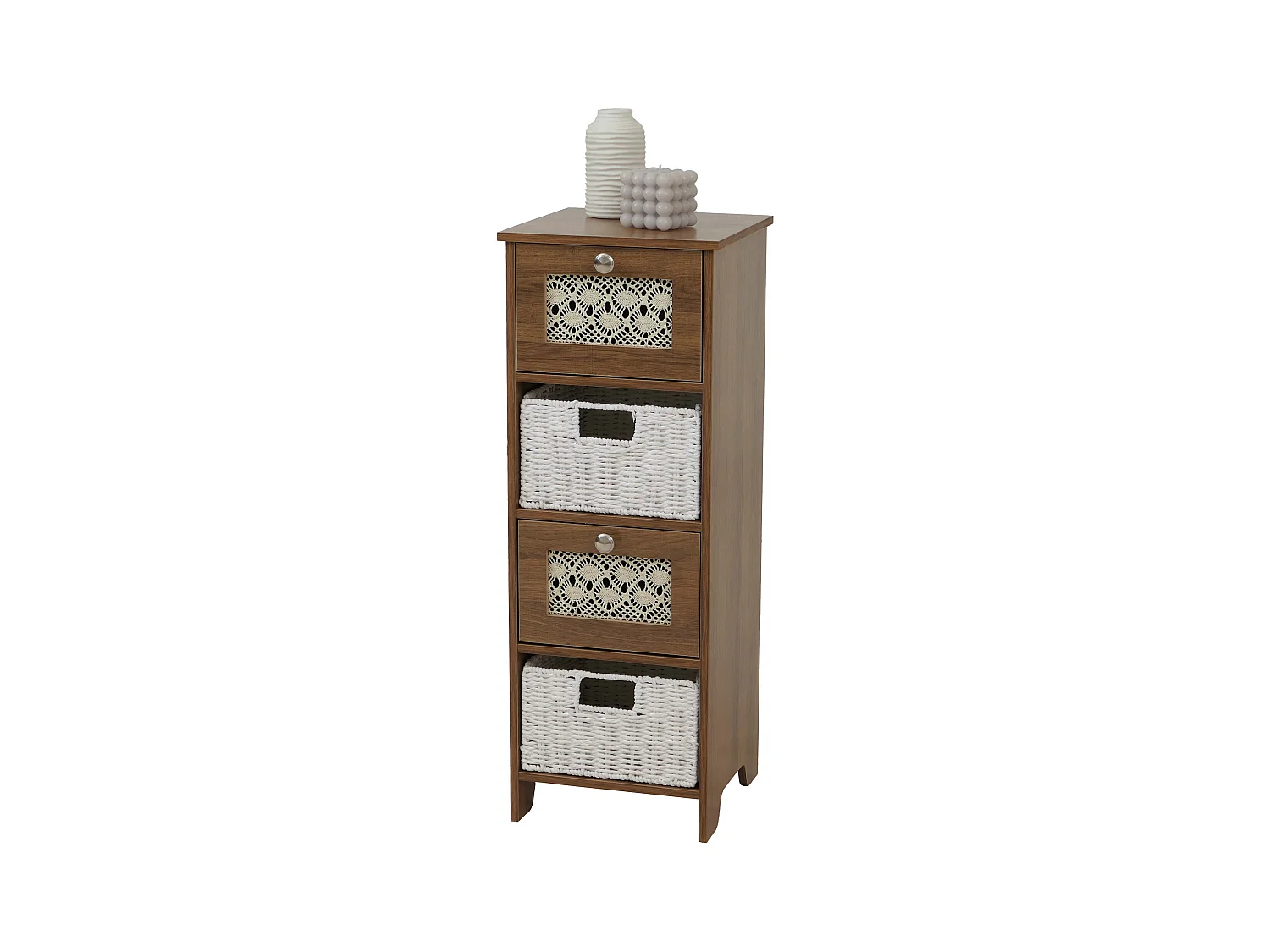 Comò MCW-O75, cassettiera, 4 cassetti a cestello decorativi legno melamina 82x30x30cm ~ marrone