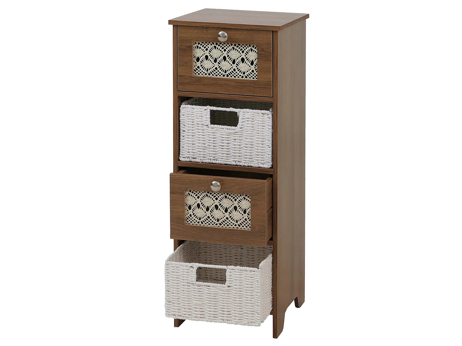 Comò MCW-O75, cassettiera, 4 cassetti a cestello decorativi legno melamina 82x30x30cm ~ marrone