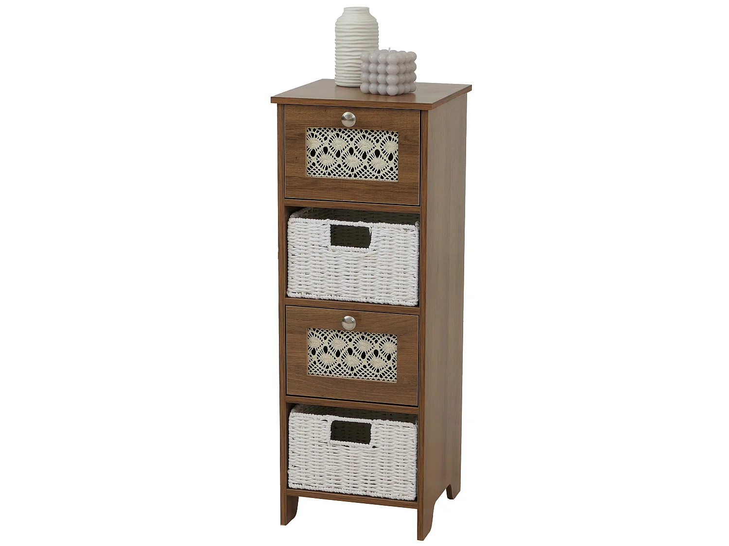 Comò MCW-O75, cassettiera, 4 cassetti a cestello decorativi legno melamina 82x30x30cm ~ marrone