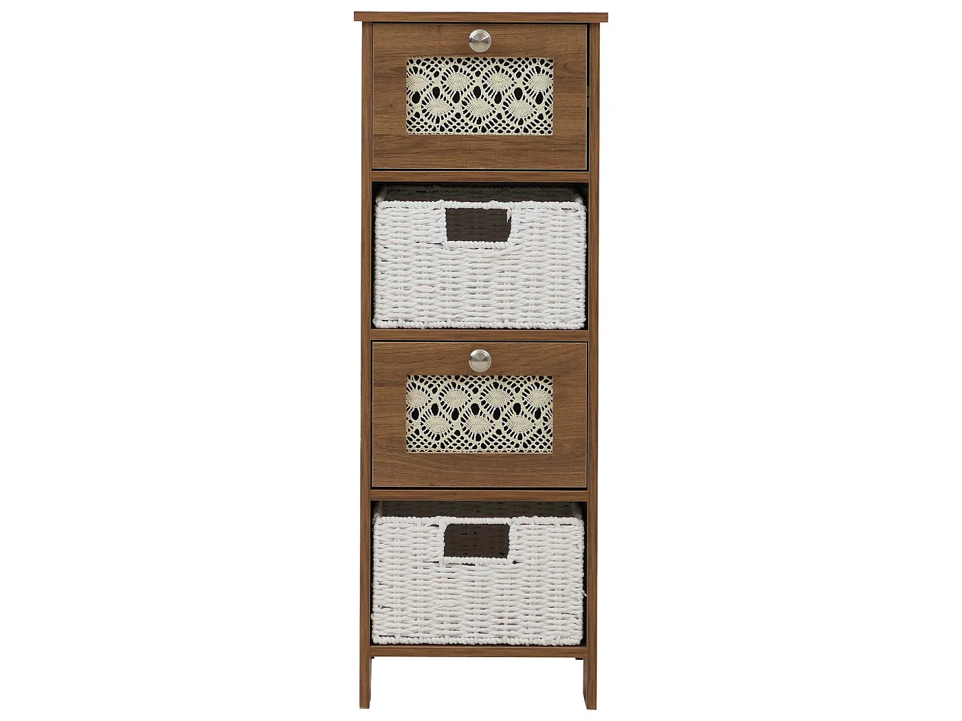 Comò MCW-O75, cassettiera, 4 cassetti a cestello decorativi legno melamina 82x30x30cm ~ marrone