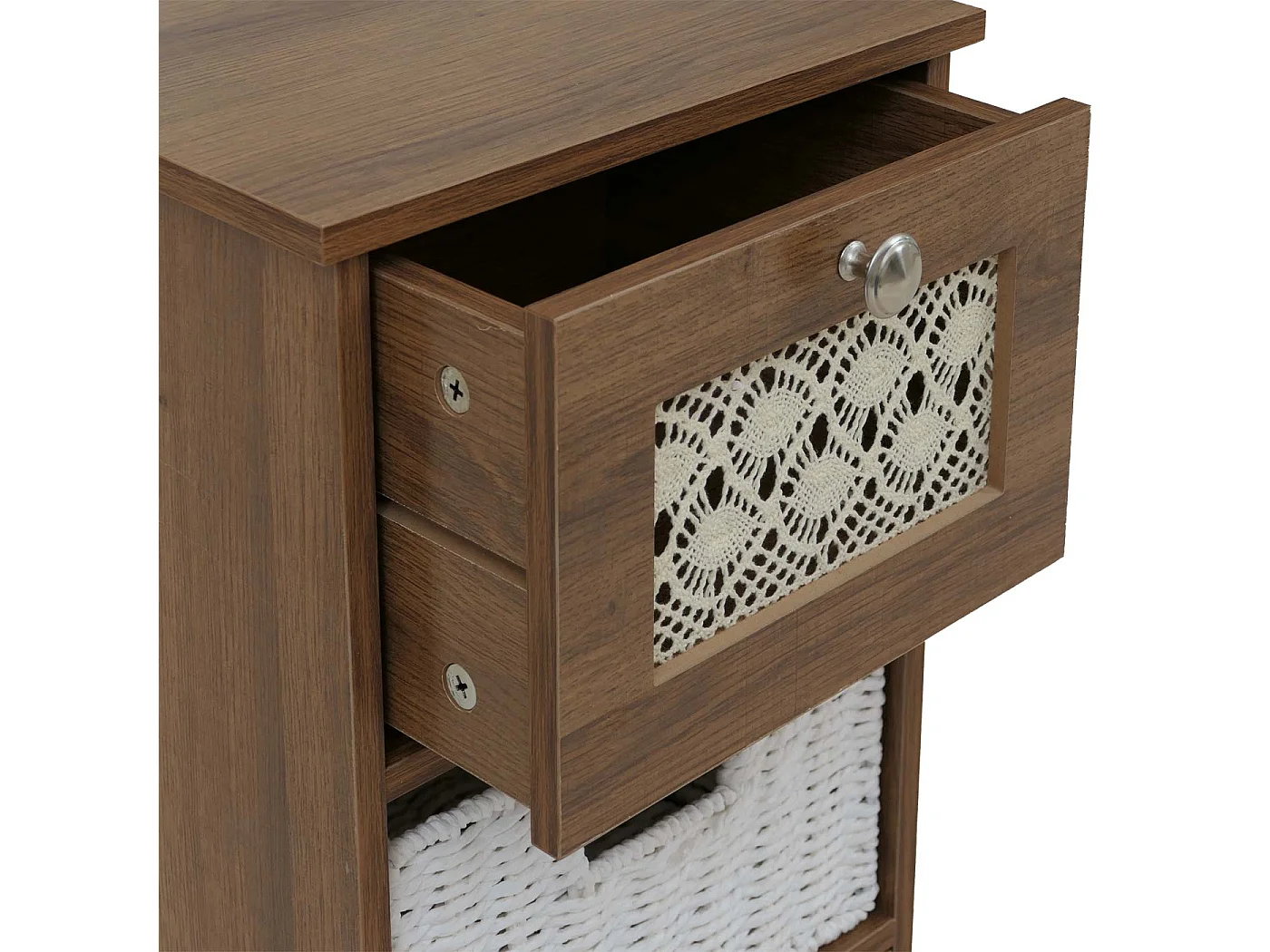 Comò MCW-O75, cassettiera, 4 cassetti a cestello decorativi legno melamina 82x30x30cm ~ marrone