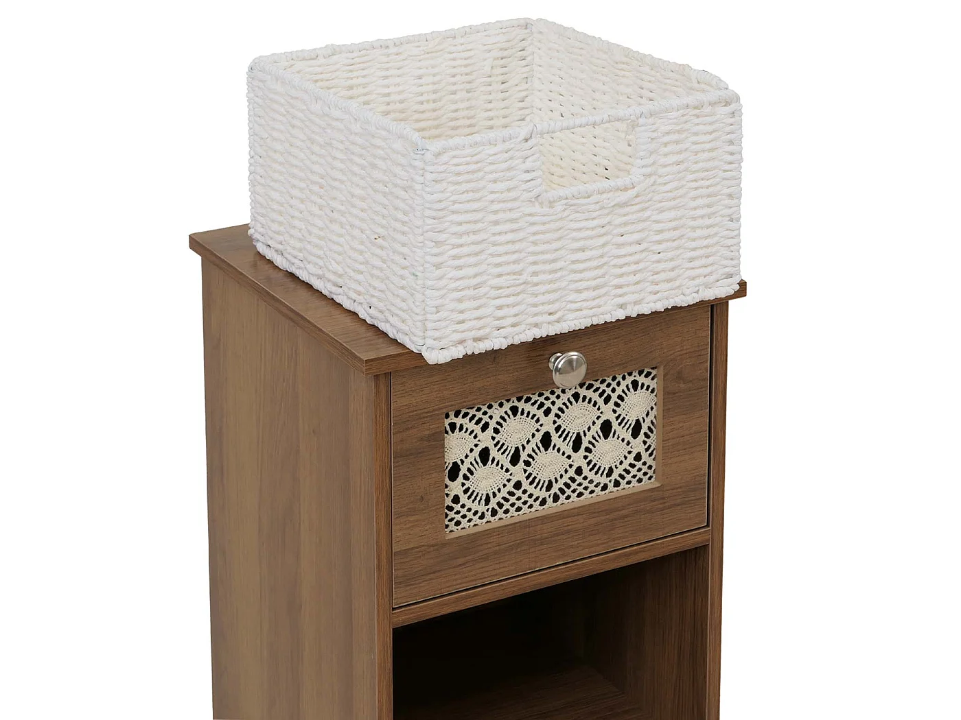 Comò MCW-O75, cassettiera, 4 cassetti a cestello decorativi legno melamina 82x30x30cm ~ marrone