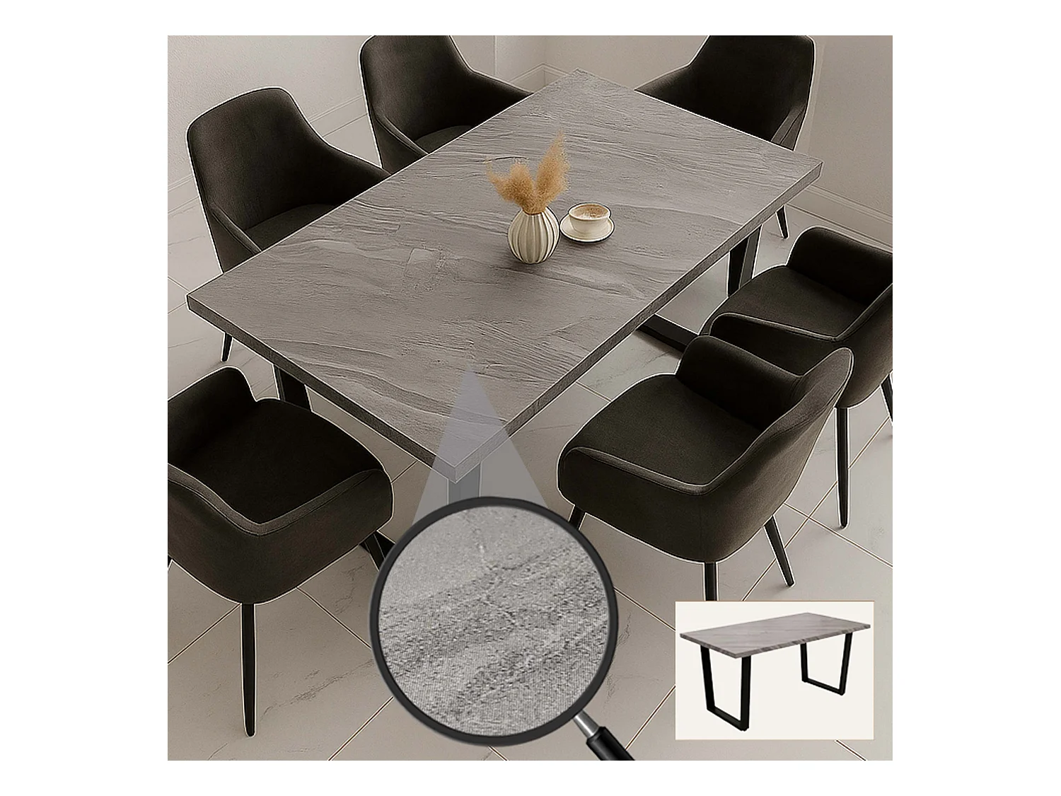 Esszimmertisch MCW-O61, Marmor-Optik grau