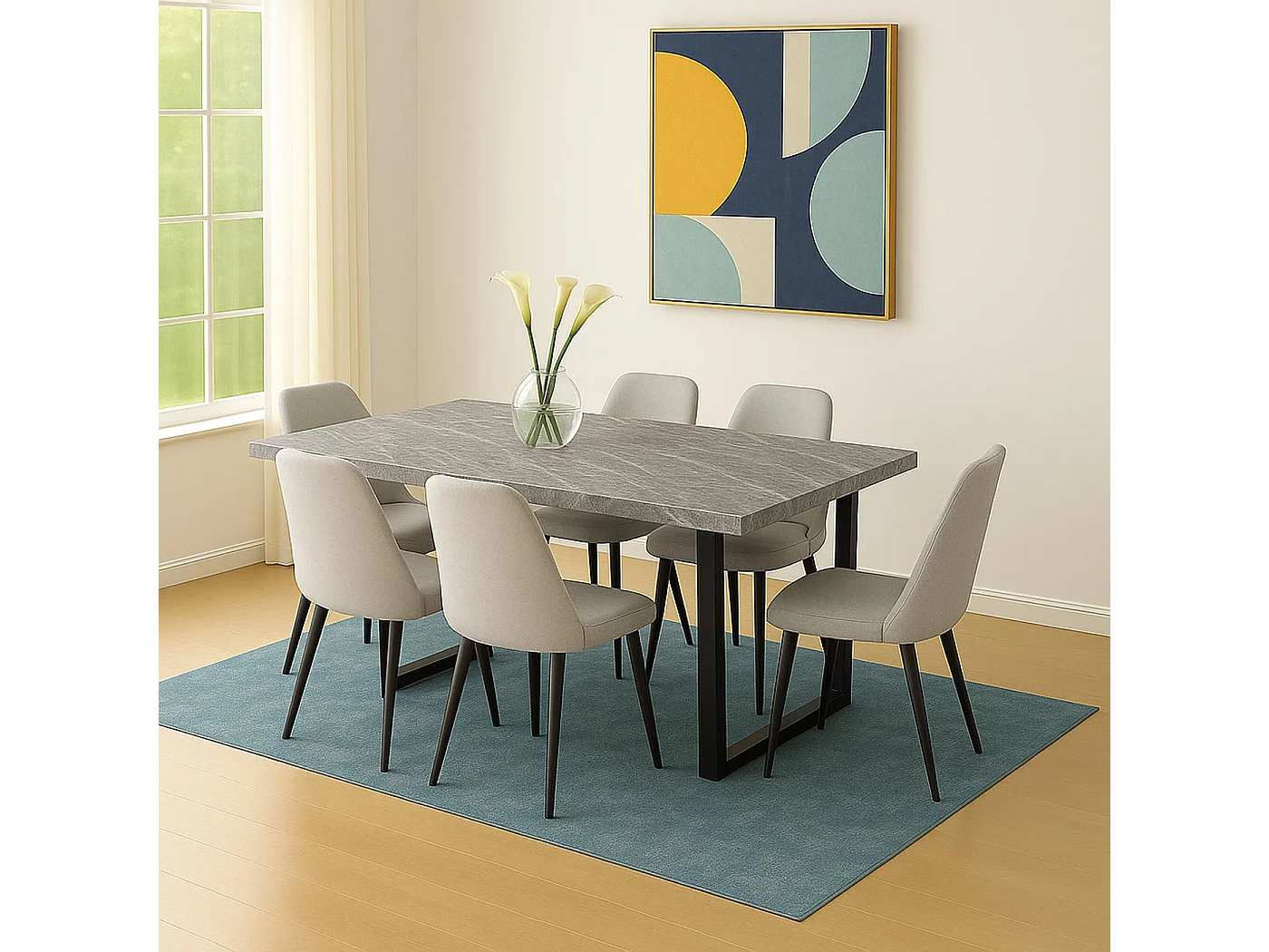 Esszimmertisch MCW-O61, Marmor-Optik grau