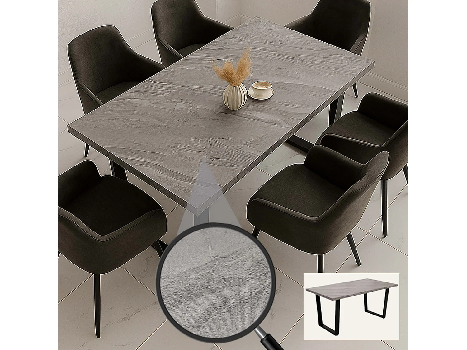 Esszimmertisch MCW-O61, Marmor-Optik grau