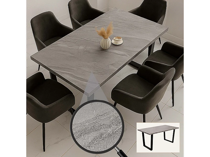 Esszimmertisch MCW-O61, Marmor-Optik grau