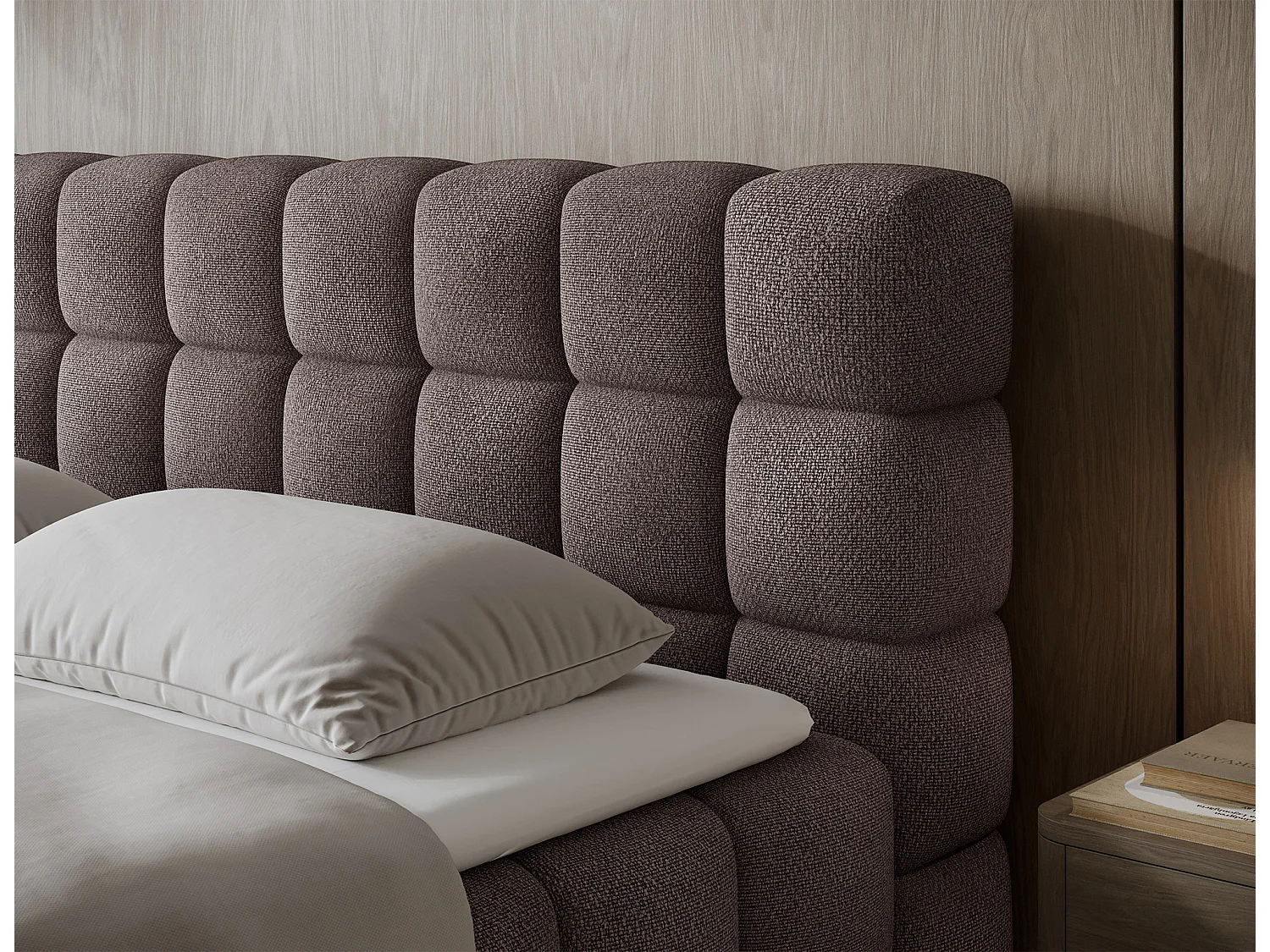 Letto box spring Damian/140x200/rivestimento in tessuto/Marrone