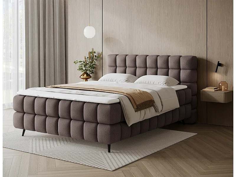 Letto box spring Damian/140x200/rivestimento in tessuto/Marrone