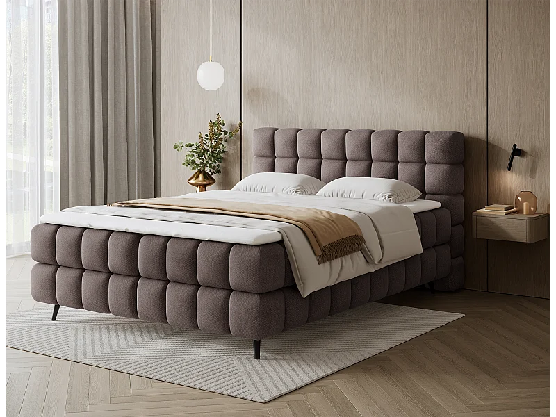 Letto box spring Damian/140x200/rivestimento in tessuto/Marrone