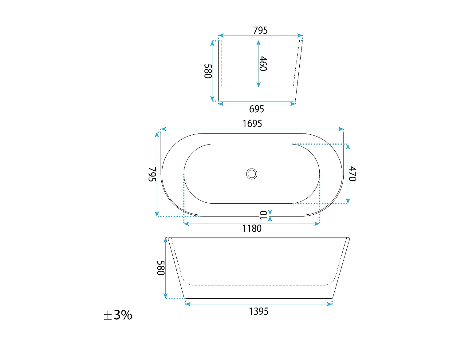 Baignoire Murale Rea Capri Slim 170 White