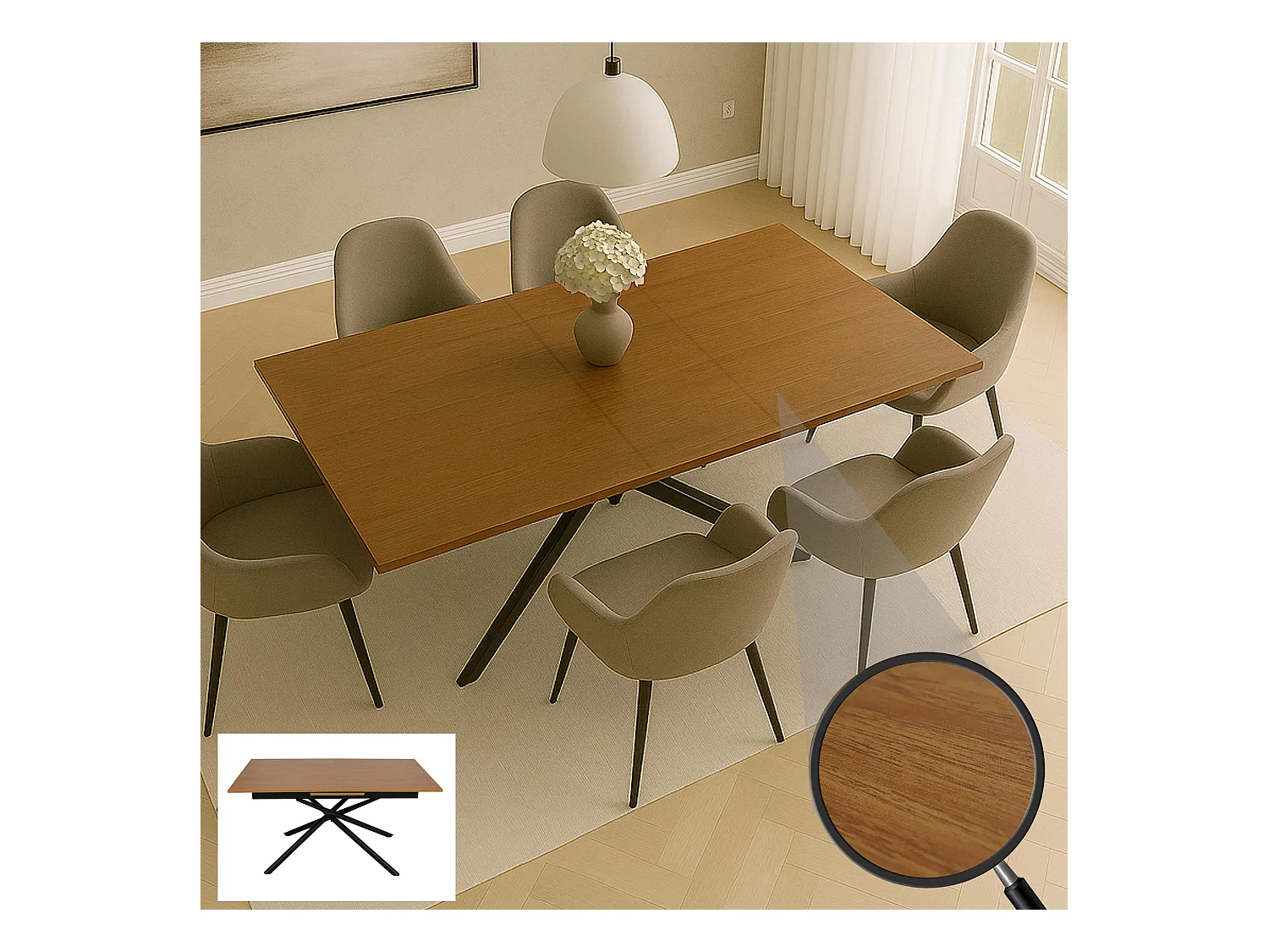 Esszimmertisch MCW-O57, Walnuss-Optik