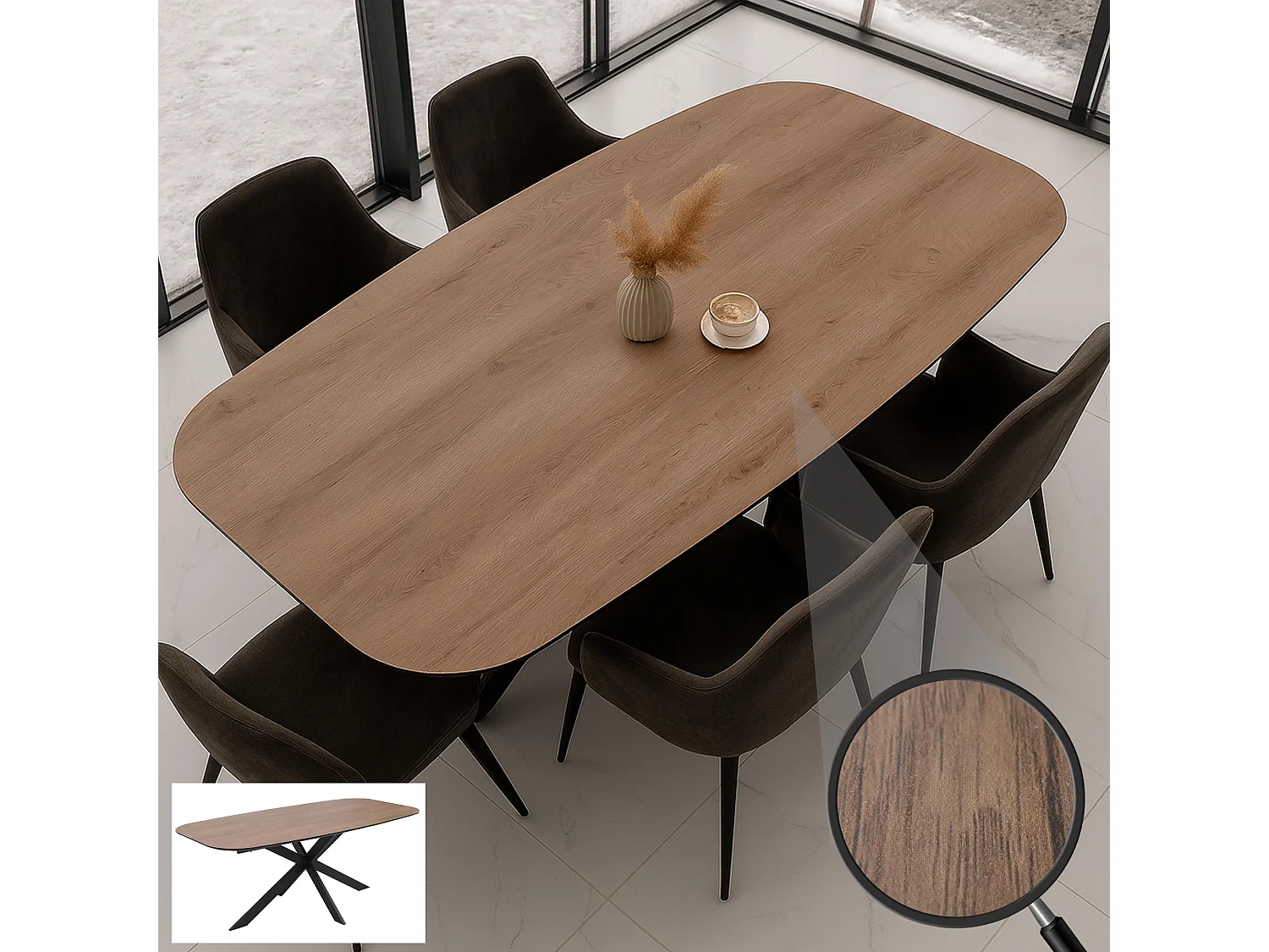 Spisebord MCW-O56,  valnødslook