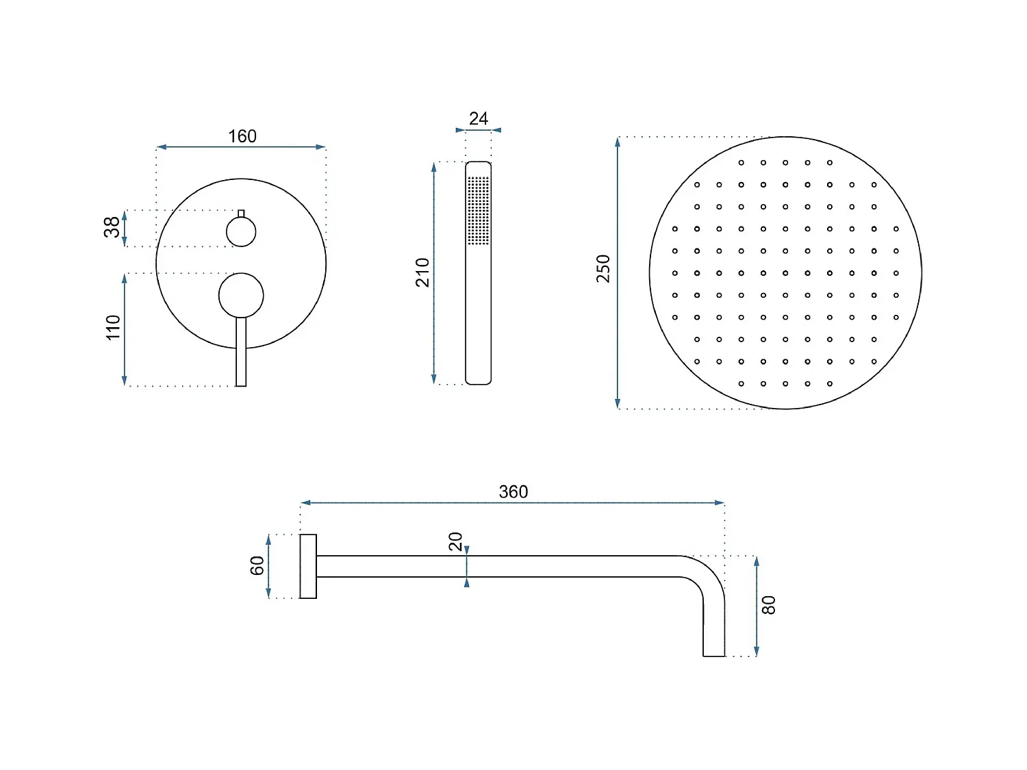 Kit De Douche Encastré Rea Lungo +Box Titanium