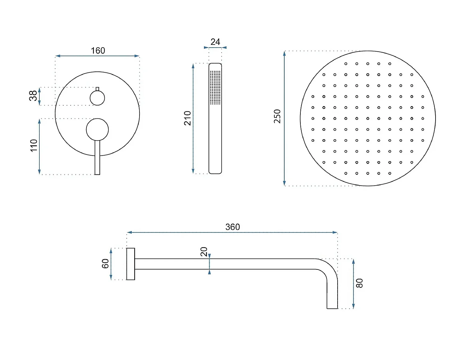 Set Doccia Da Incasso Rea Lungo +Box Titanium