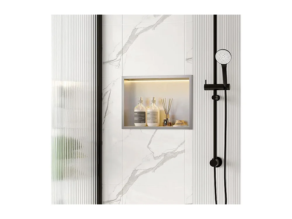 Étagère D'Encastrement Pour Salle De Bains Rea 30X45 Led Brush Steel