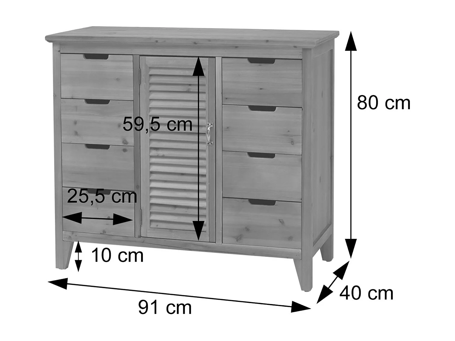 Comò cassettiera MCW-O63, armadio scomparti e cassetti, effetto persiana vintage shabby 80x91x40 cm ~ telaio naturale