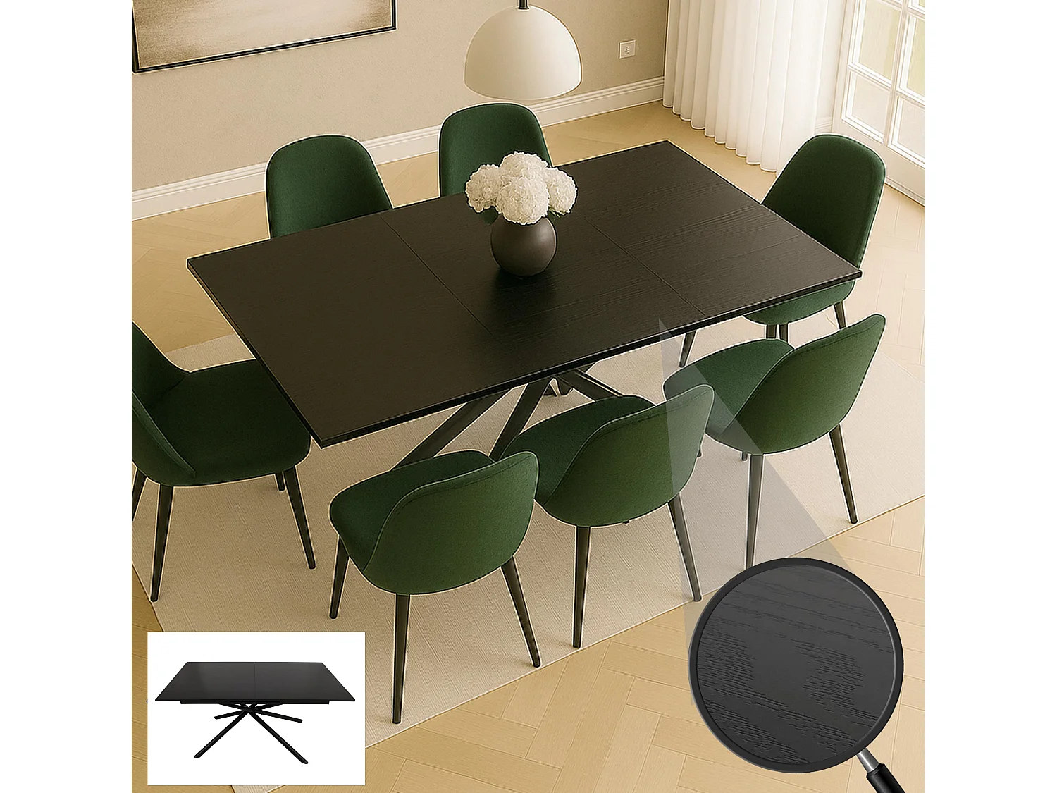 Spisebord MCW-O57,  sort stenlook