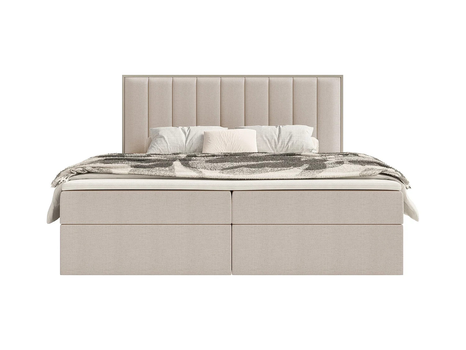 Lit boxspring 180x200 – rangement et surmatelas – chenille hydrophobe – beige – TOGENTS
