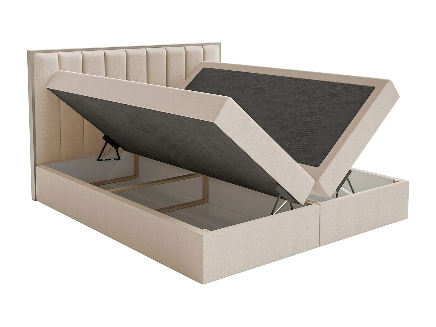 Lit boxspring 180x200 – rangement et surmatelas – chenille hydrophobe – beige – TOGENTS