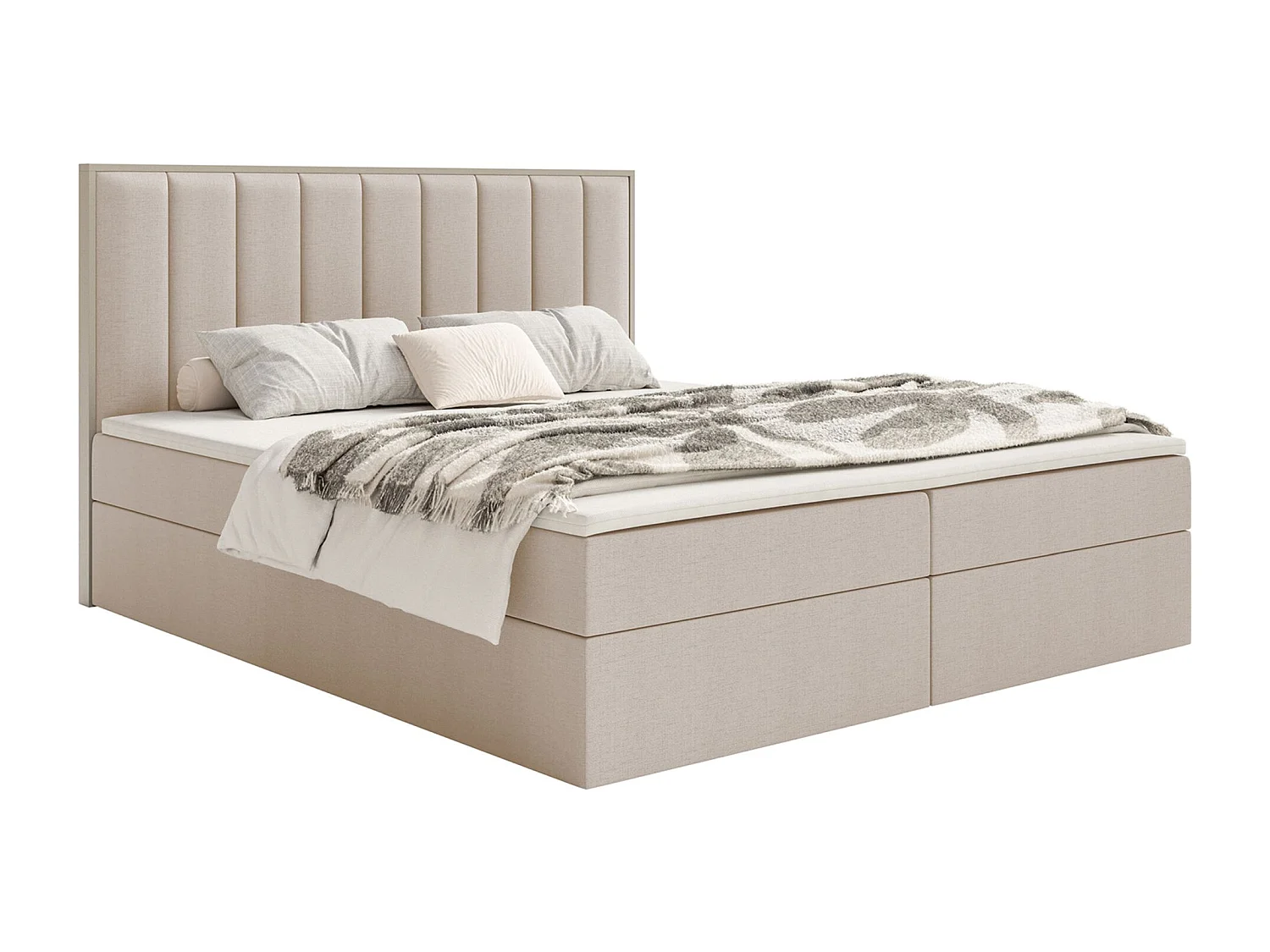 Lit boxspring 180x200 – rangement et surmatelas – chenille hydrophobe – beige – TOGENTS