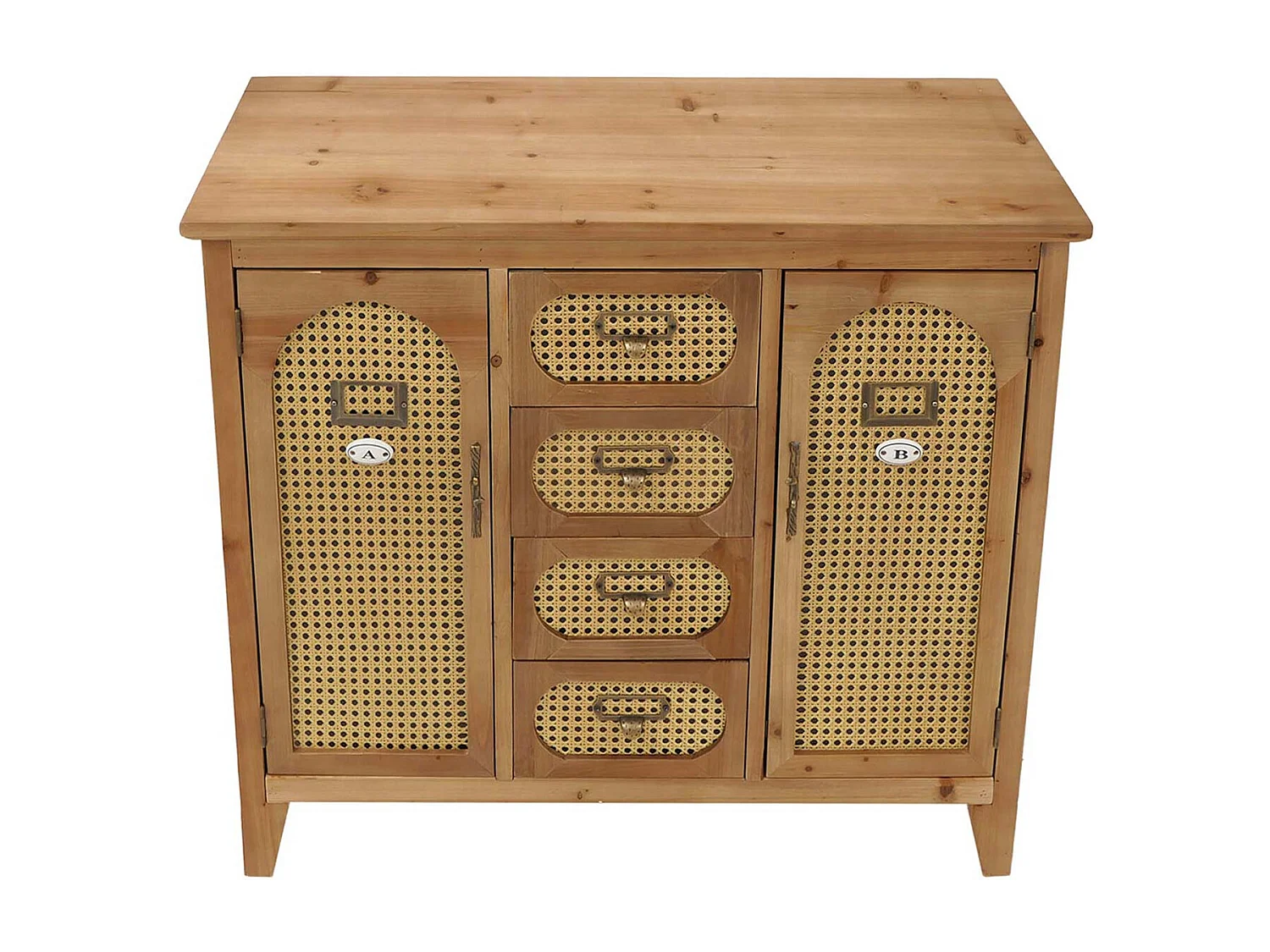 Comò da farmacia MCW-O63, credenza armadio scomparti cassetti, effetto rattan vintage, 80x91x40cm ~ telaio naturale