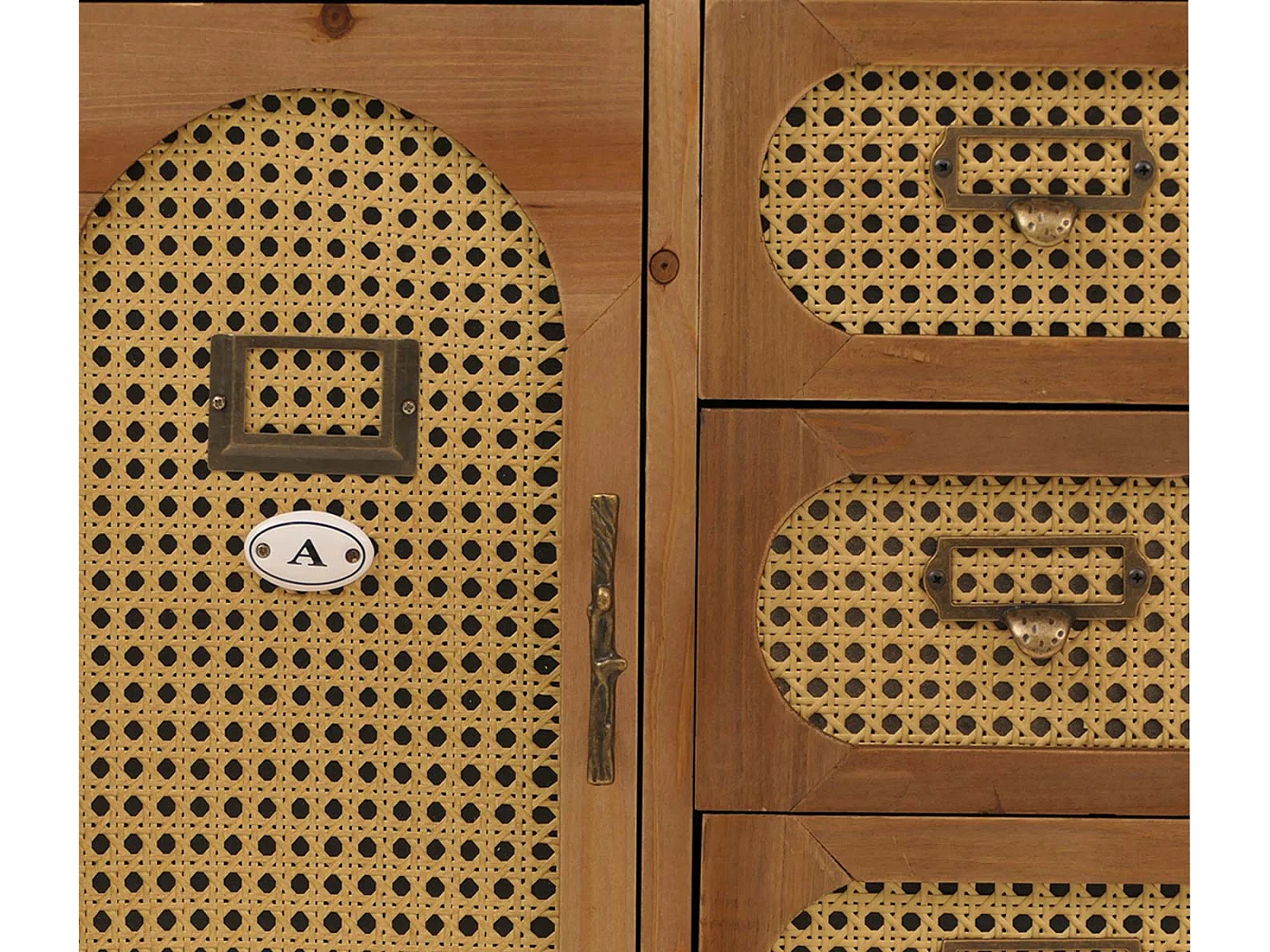 Comò da farmacia MCW-O63, credenza armadio scomparti cassetti, effetto rattan vintage, 80x91x40cm ~ telaio naturale