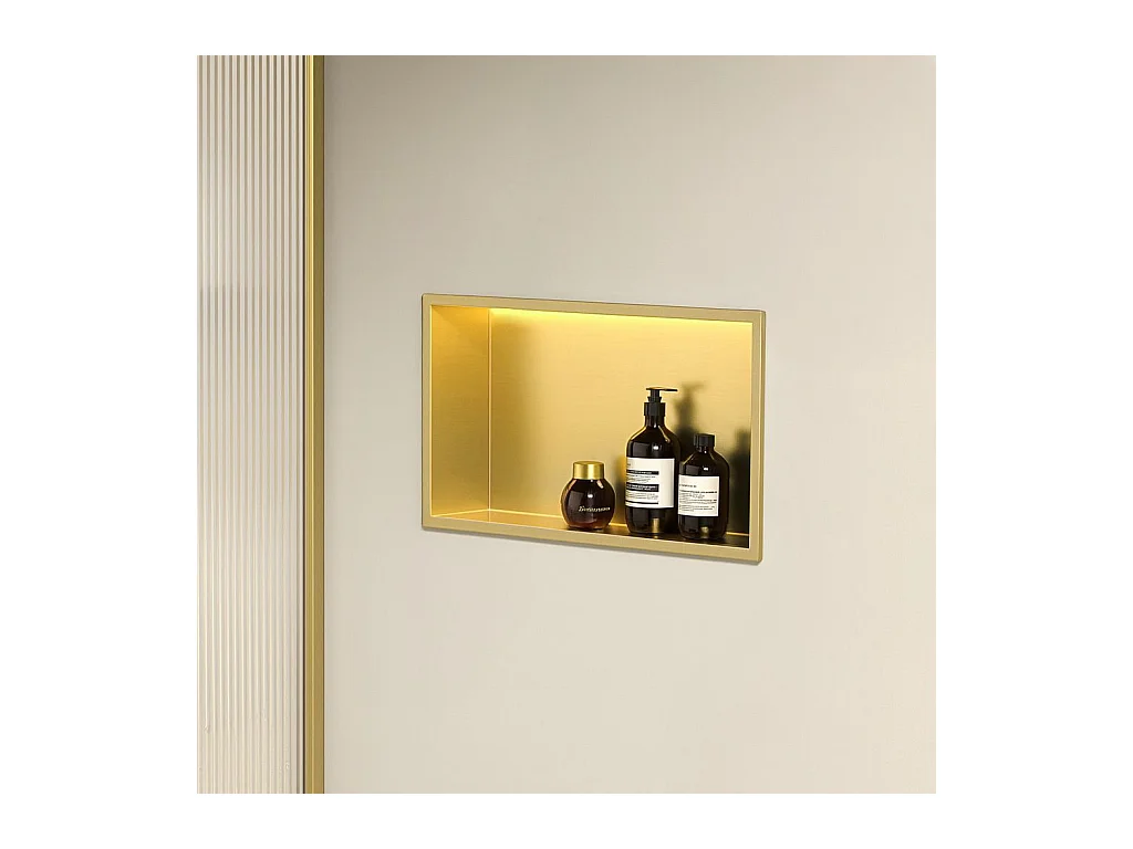 Étagère D'Encastrement Pour Salle De Bains Rea 30X45 Led Brush Gold