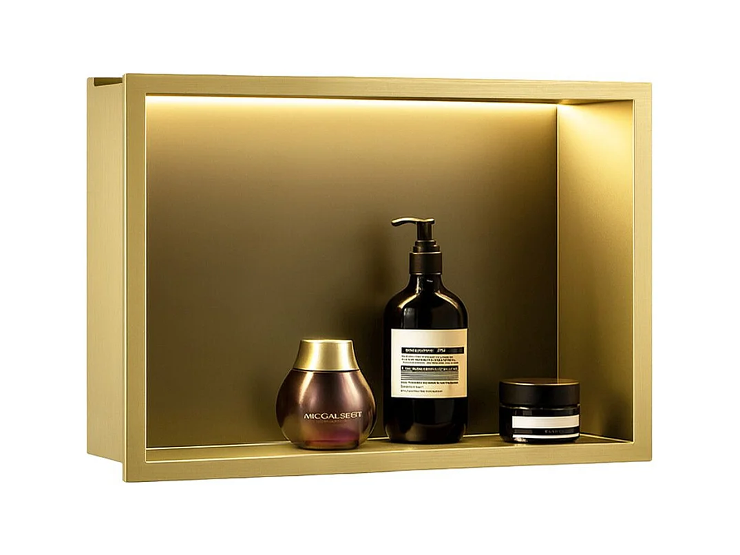 Étagère D'Encastrement Pour Salle De Bains Rea 30X45 Led Brush Gold