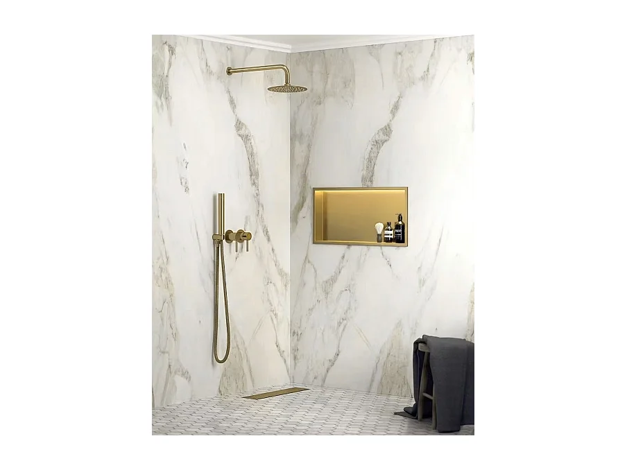 Étagère D'Encastrement Pour Salle De Bains Rea 30X45 Led Brush Gold