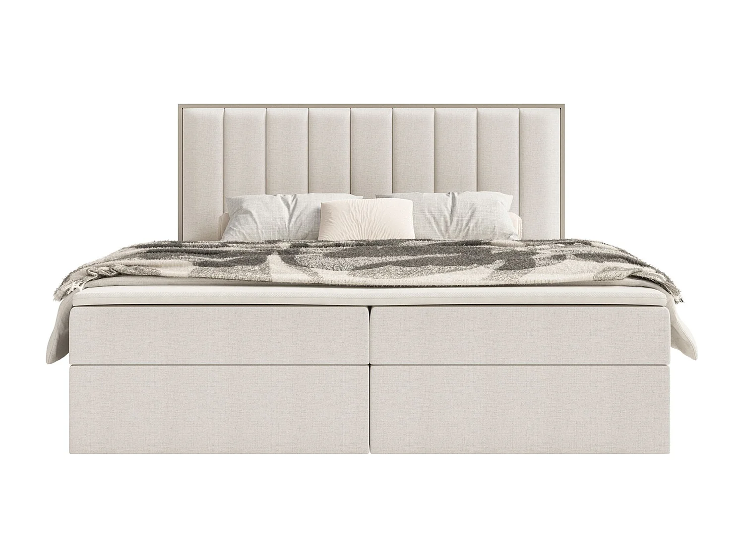 Lit boxspring 160x200 – rangement et surmatelas – chenille hydrophobe – beige clair – TOGENTS