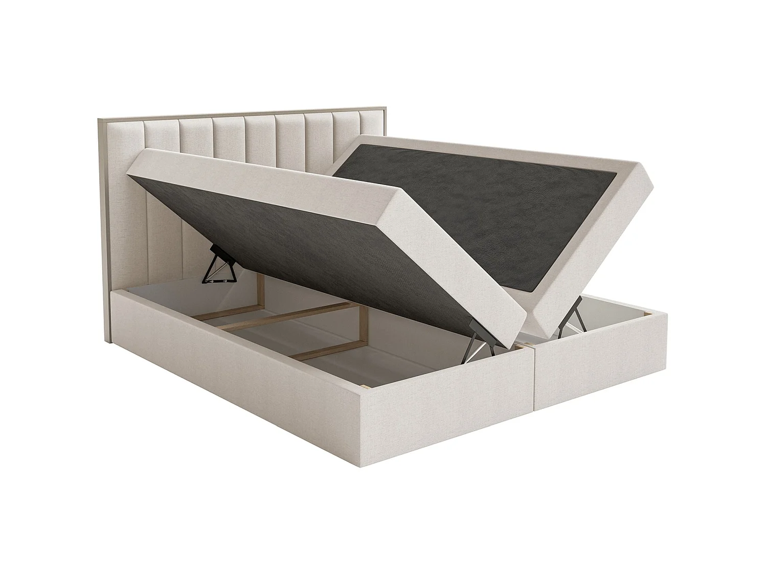 Boxspringbed 160x200 – opbergruimte en topper – hydrofobe chenille – lichtbeige – TOGENTS