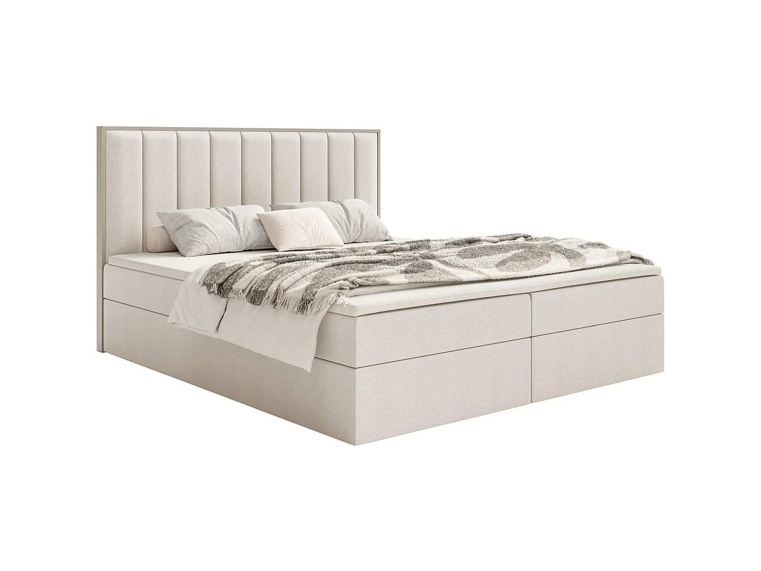 Boxspringbed 160x200 – opbergruimte en topper – hydrofobe chenille – lichtbeige – TOGENTS