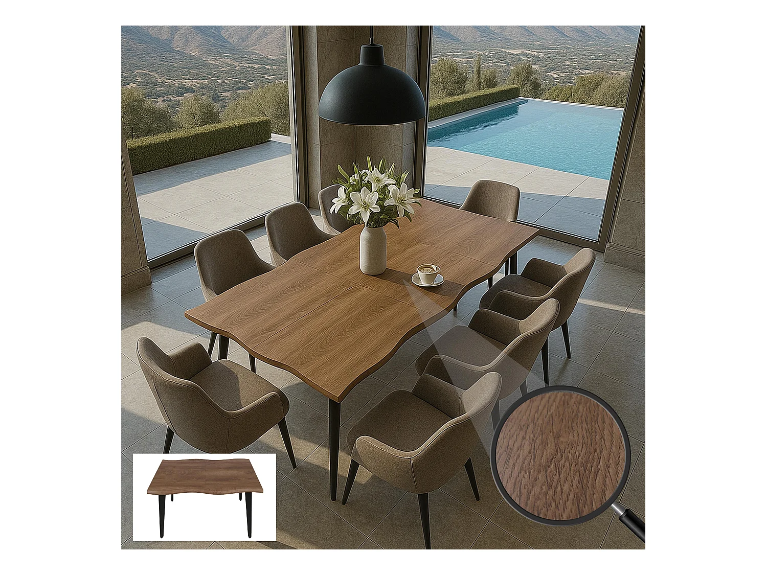 Mesa de jantar MCW-O60,  acabamento em carvalho claro